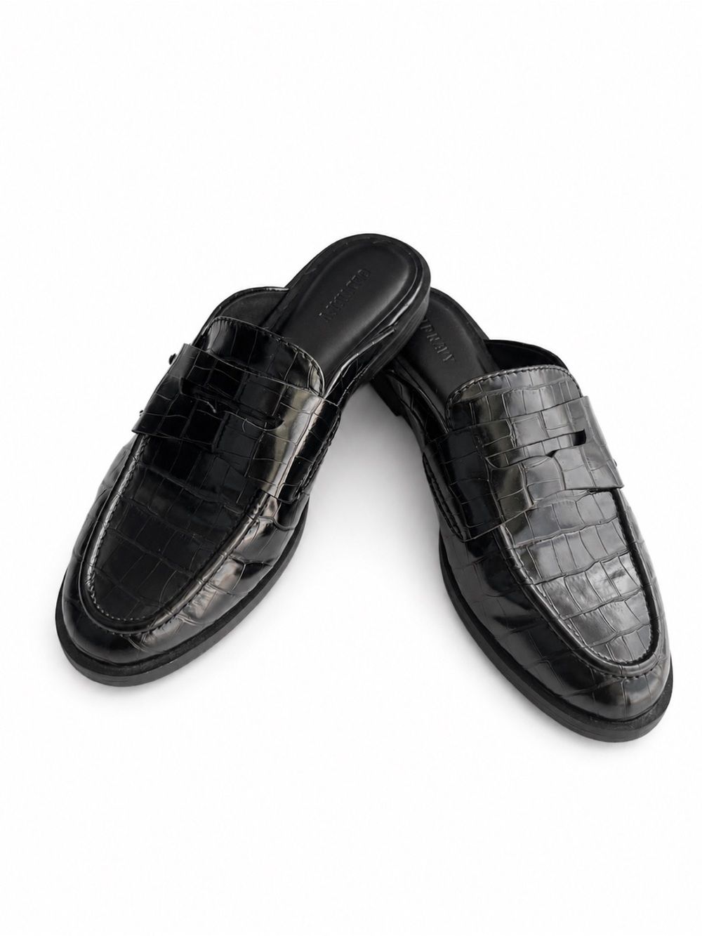 Black Crocodile Print Faux Leather Loafer Mule Slides Women’s Size 7